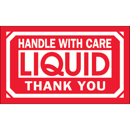 3 x 5" - "Handle With Care - Liquid - Thank You" Labels