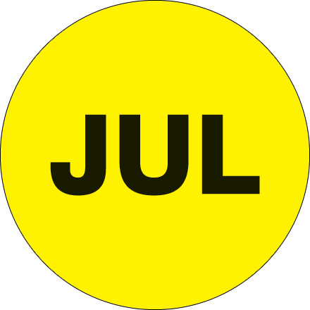 2" Circle - "JUL" (Fluorescent Yellow) Months of the Year Labels