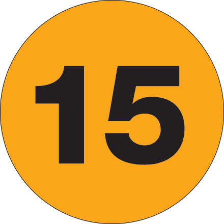 2" Circle - "15" (Fluorescent Orange) Number Labels