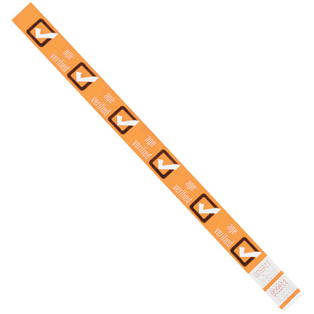 3/4 x 10" Orange "Age Verified" Tyvek<span class='rtm'>®</span> Wristbands