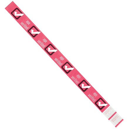 3/4 x 10" Pink "Age Verified" Tyvek<span class='rtm'>®</span> Wristbands