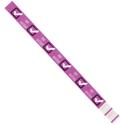 3/4 x 10" Purple "Age Verified" Tyvek<span class='rtm'>®</span> Wristbands