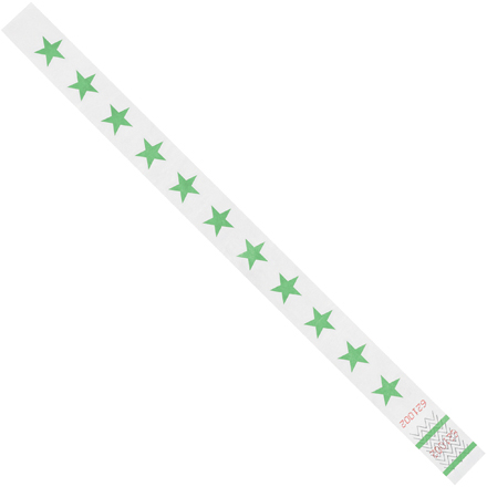 3/4 x 10" Green Stars Tyvek<span class='rtm'>®</span> Wristbands