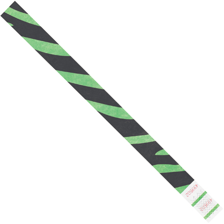 3/4 x 10" Green Zebra Stripe Tyvek<span class='rtm'>®</span> Wristbands