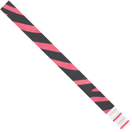 3/4 x 10" Pink Zebra Stripe Tyvek<span class='rtm'>®</span> Wristbands